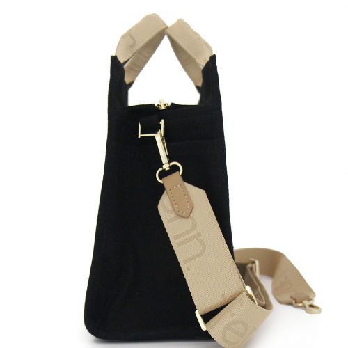 Petite Canvas – Black – Gold Zip – Toffee Handle - Image 2