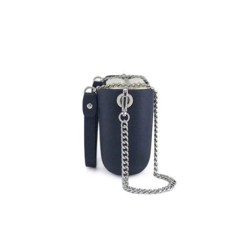 Classic Collection – Navy – Beige Inner – Silver Zip – Navy/Silver Chain Handle - Image 3