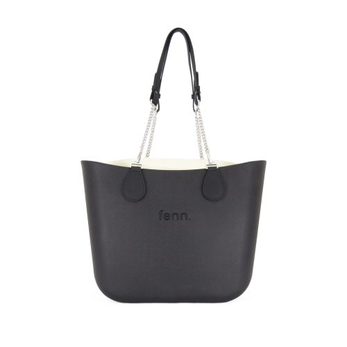 Original Collection – Black – Beige Inner – Silver Zip – Black / Silver Chain Handle - Image 4