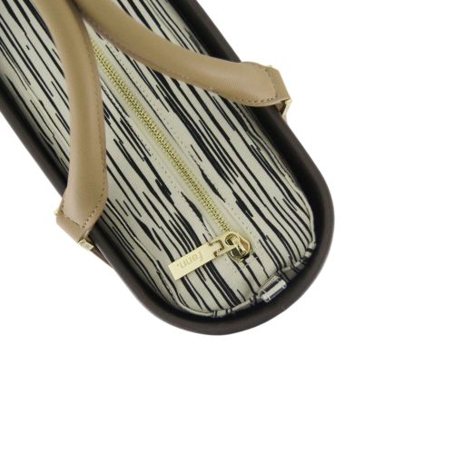 Petite – Choc – Pattern 45 Inner – Gold Zip – Light Tan Comfortable Short Swivel Microfibre Handle - Image 3