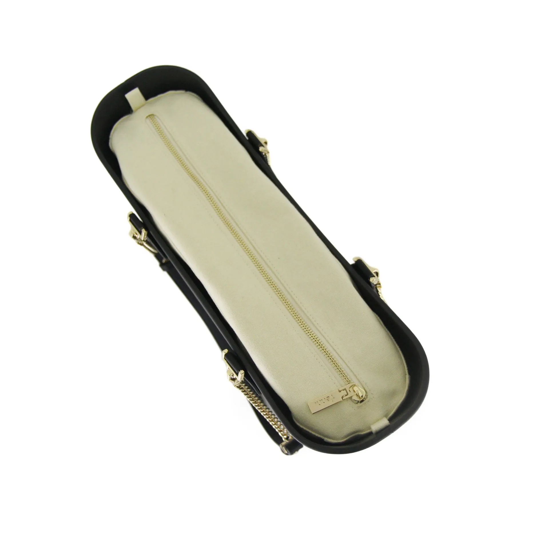 ORIGINAL COLLECTION – BLACK – beige inner – gold zip – black / gold chain handle - Image 4