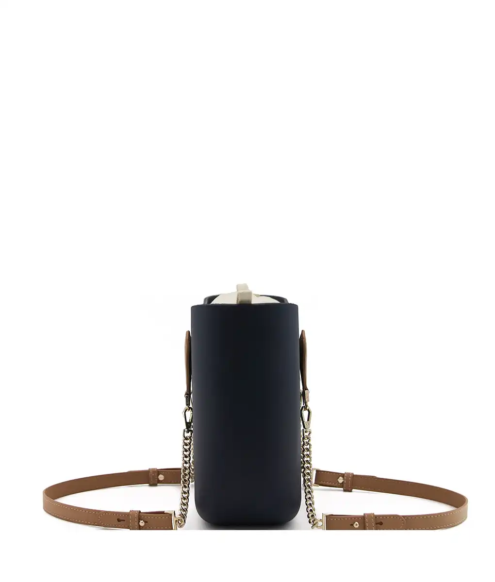 PETITE COLLECTION – NAVY – beige inner – gold zip – light tan - gold chain handle - Image 3