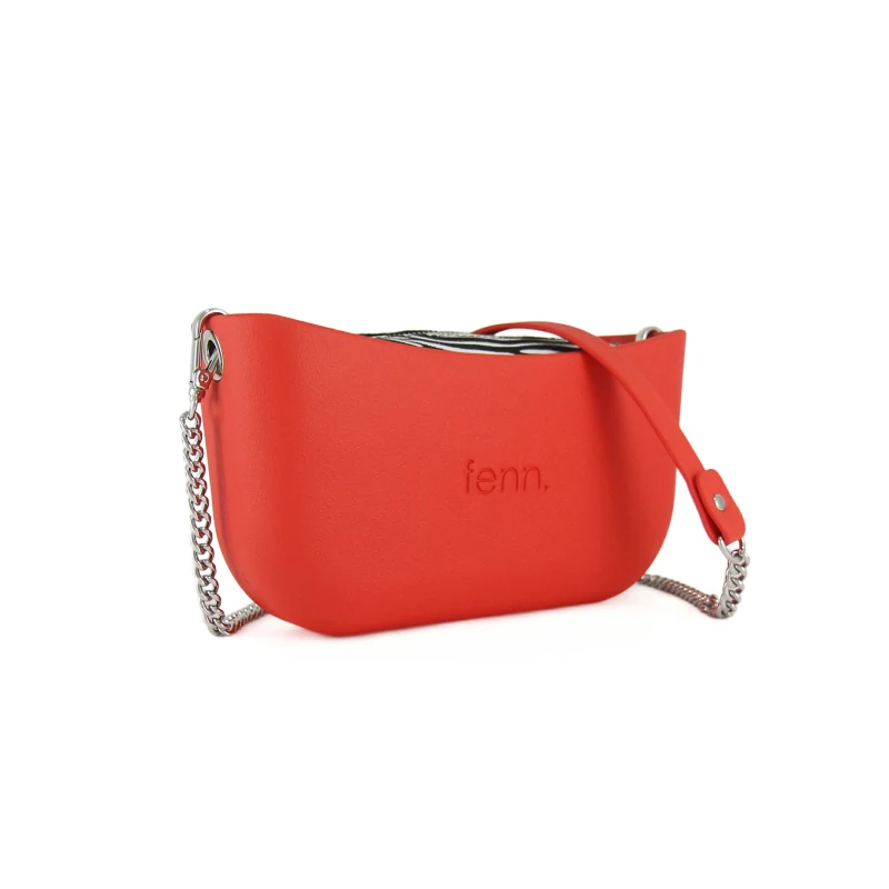 Classic Collection – Tangerine Red – Pattern 44 Inner – Silver Zip – Tangerine Red Silver Chain Handle
